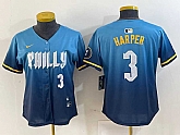 Women's Philadelphia Phillies #3 Bryce Harper Number Blue 2024 City Connect Limited Stitched Jerseys,baseball caps,new era cap wholesale,wholesale hats